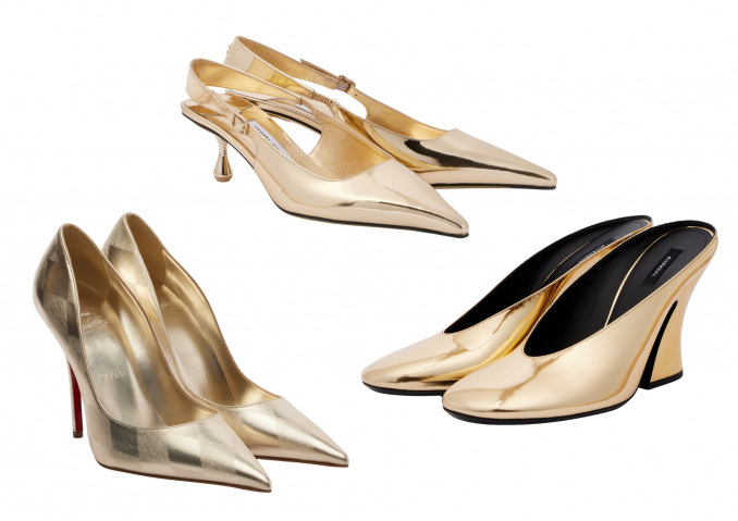 Aukso spalvos bateliai: „Chritstian Louboutin“, „Prada“, „Givenchy“