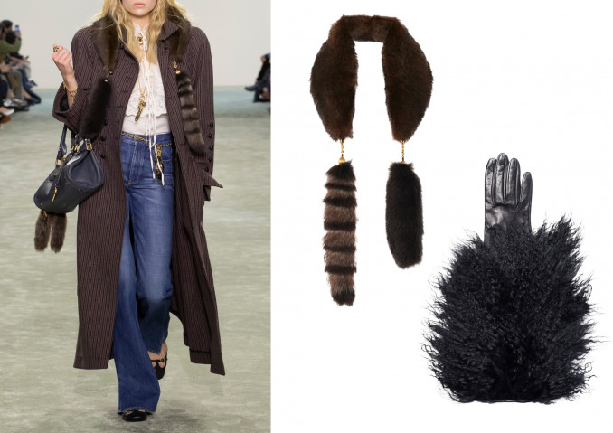 Modelis ir kailio apykaklė, „Chloe“, pirštinės, „Paula Rowan“