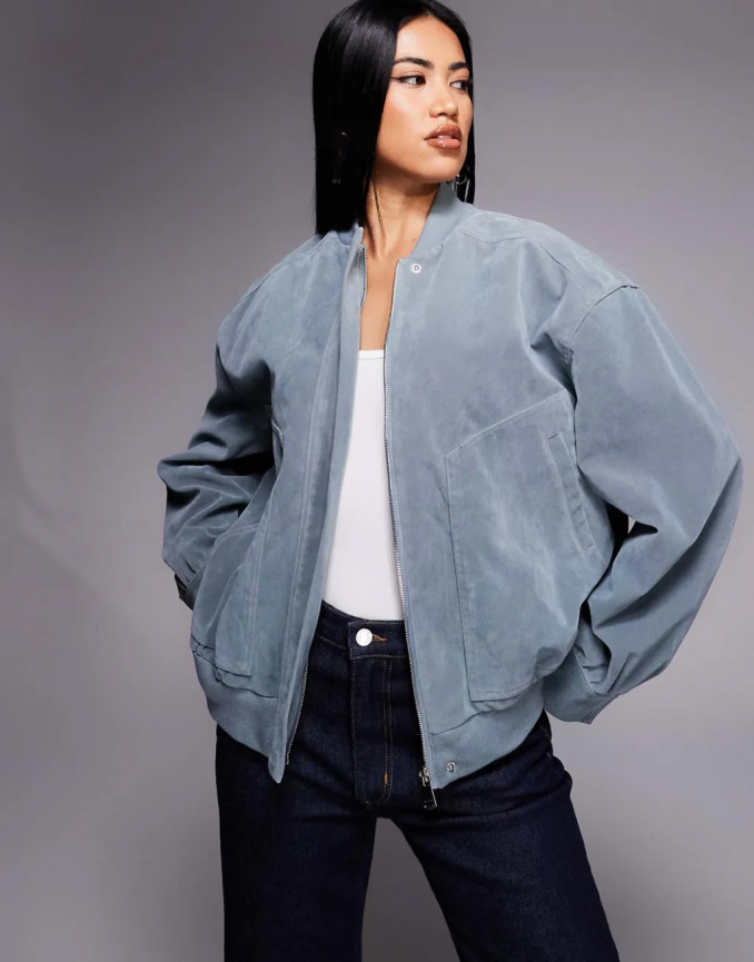 Kaiia exclusive faux suede bomber jacket in baby blue