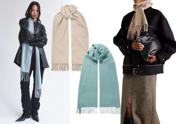 Pastelinių atspalvių šalikai: „H&M“, „Johnstons of Elgin“, „Max Mara“