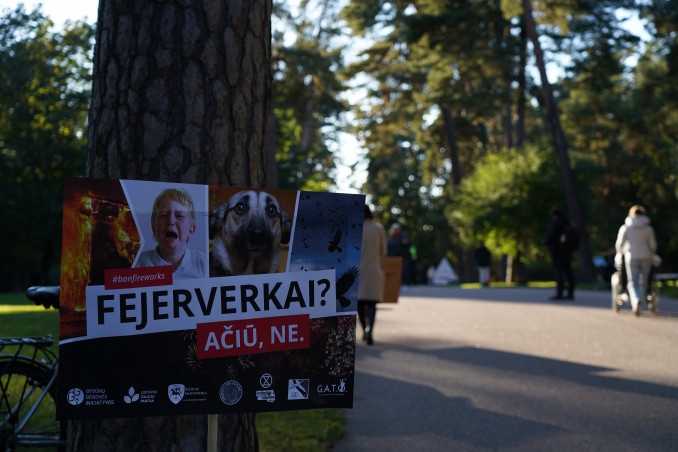 Prie Vingio parko vykusiame proteste skambėjo raginimai riboti fejerverkus
