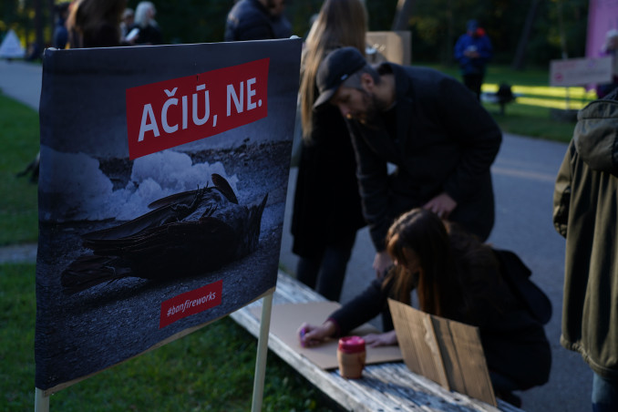 Prie Vingio parko vykusiame proteste skambėjo raginimai riboti fejerverkus