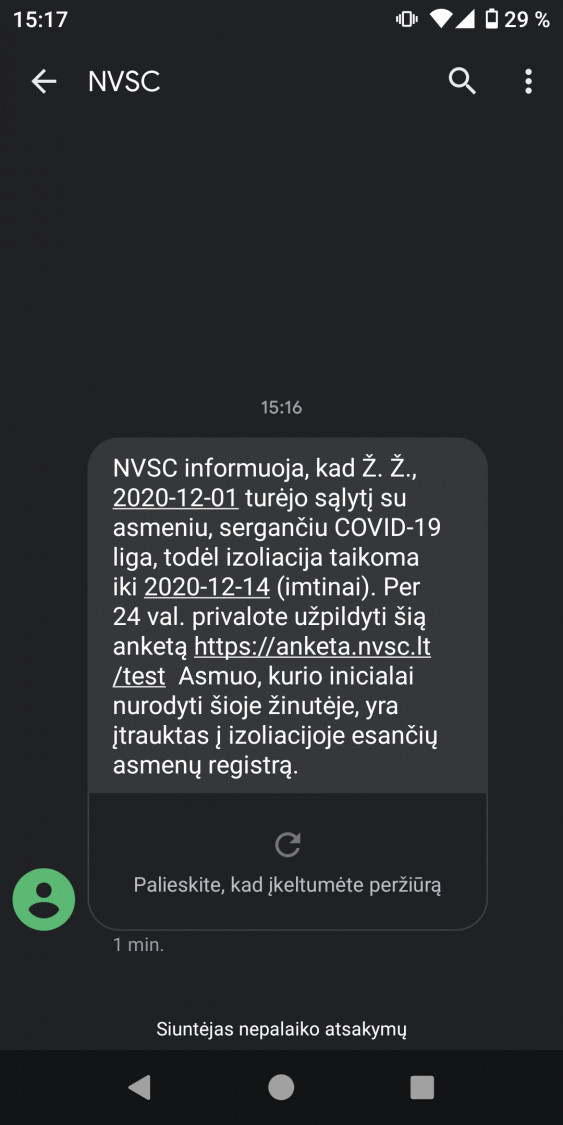 NVSC perspėja apie melagingas trumpąsias SMS žinutes