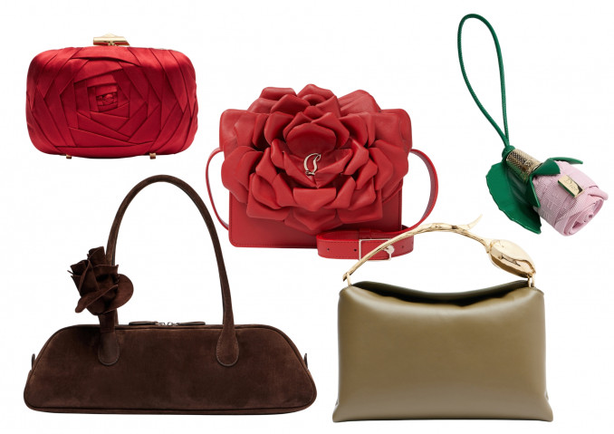 Rankinės: „Roger Vivier“, „Christian Louboutin“, „Erdem“, „Magda Butrym“. Rankinės pakabukas, „Dior“