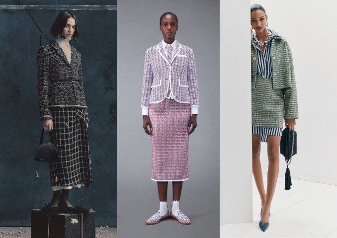 Tvido kostiumėliai: „Erdem“, „Thom Browne“, „Carolina Herrera“