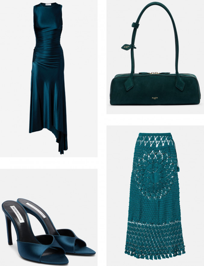 Suknelė ir bateliai, „Victoria Beckham“, rankinė, „Alaia“, sijonas, „Rabanne“